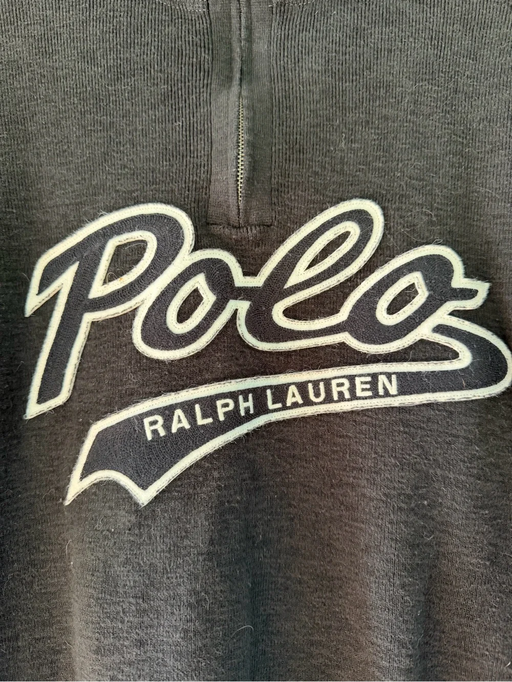 Polo by Ralph Lauren Black Quarter Zip Sweatshirt with White Logo Spellout XXL